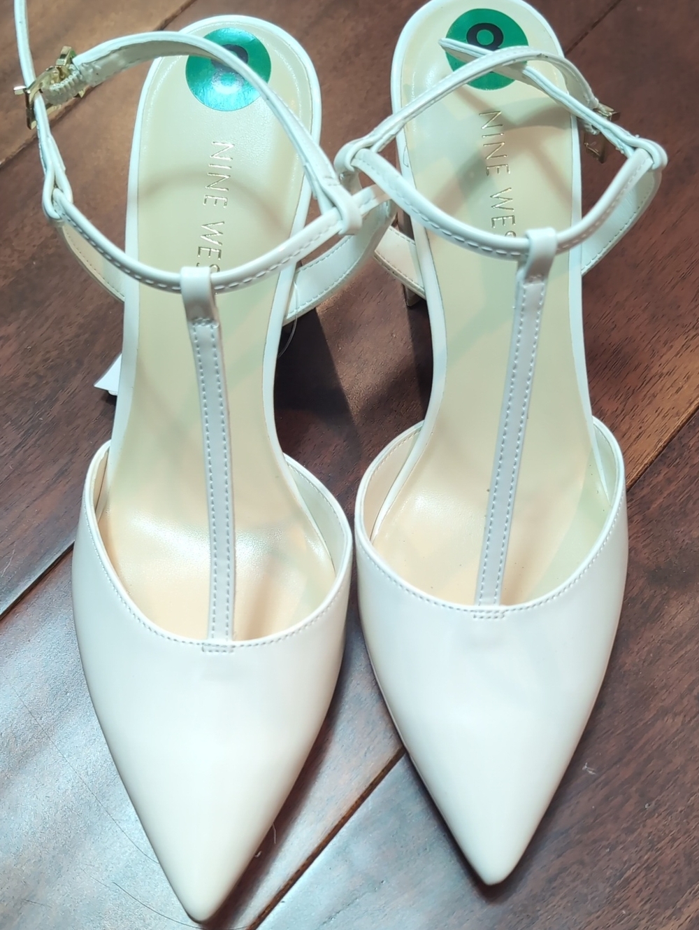 Nine West Off White T‑Strap Pointed Toe Heels